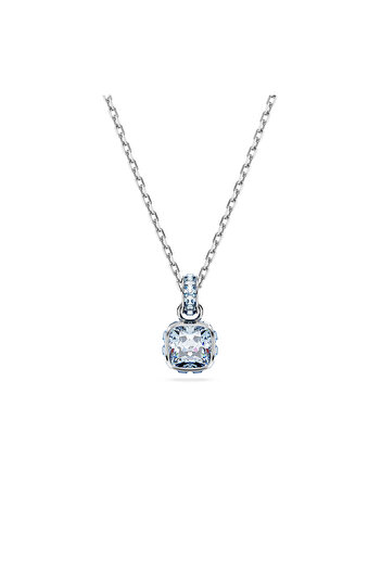 Swarovski Birthstone Kolye, Kare Kesim, Mart, Mavi, Rodyum Kaplama
