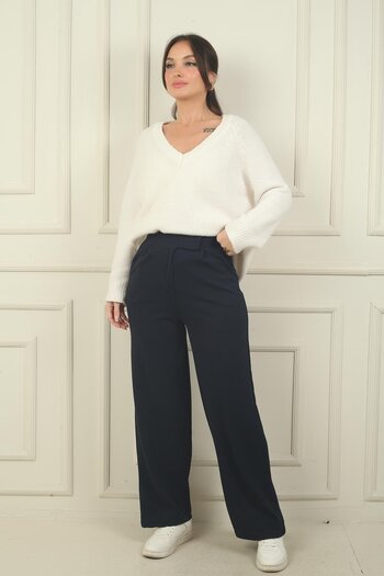 By Saygı Women's Velcro Closure Pocket Pleated Lycra Palazzo Pants