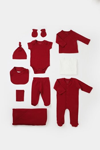 BabyCosy Set de 10 piese pentru nou nascut - 100% bumbac organic - Rosu, BabyCosy