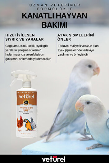 Veturel Güvercin Muhabbet Kuşu Papağan Göz Gaga Yara Bakım Spreyi - Kanatlı Hayvan Önleyici 500ml