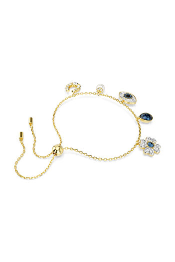 Swarovski Symbolica Bileklik, Kristal inci, Yonca, nazarlık ve at nalı, Mavi, Altın rengi kaplama