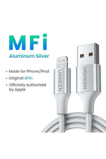 Ugreen Alu Case Braided Charging and Sync Data Cable USB to Lightning 1m - Silver