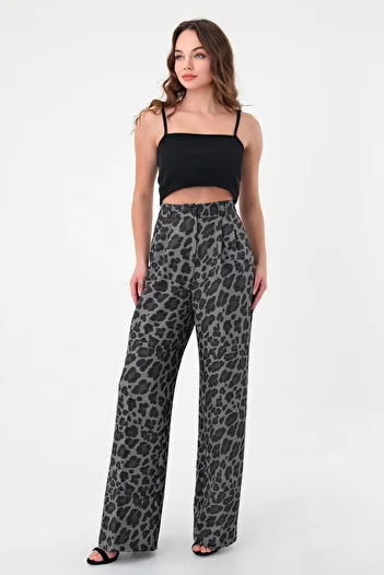 Hazel Women's Smoked Pix Leopard Print High Waist Palazzo Pants