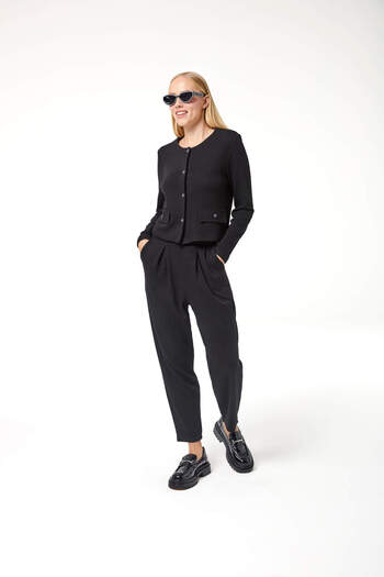 Evermade Ankle Length Pleated Trousers with Elastic Waist Pockets