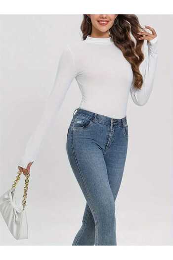 LADY HAZAL Λευκό Slimfit Body - Soft Touch Interlock Combed Cotton, Μπλούζα με μπλούζα