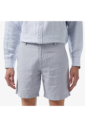 Lacoste Erkek Slim Fit Keten Mavi Bermuda