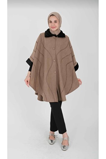 MODA MAÇKA PARK Women's Embroidered Standard Size Pancho