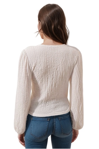 Cassime Women's Ecru Wrap Collar Belted Trend Casual Knitted Blouse