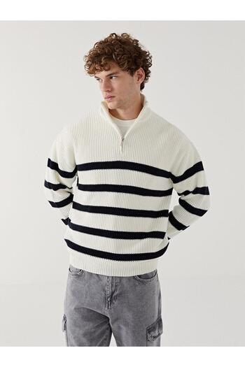LC Waikiki Xside Stand Collar Long Sleeve Striped Men's Knitwear Sweater
