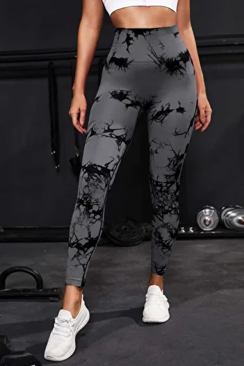 quitaly Black Tie-Dye Leggings - Seamless and Drawstring