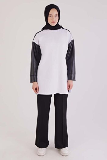 ALLDAY Scuba Tunic with White-Sleeved Leather Garnish