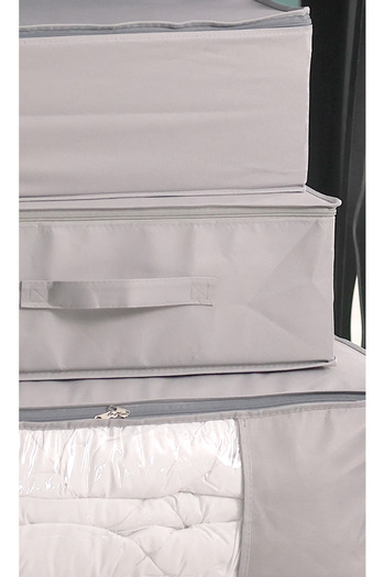 Vedsey 3'lü Set 53 x 44 x 21 Cm Baza Altı & Dolap İçi Organizer, Yorgan & Yastık Düzenleyici Hurç Gri
