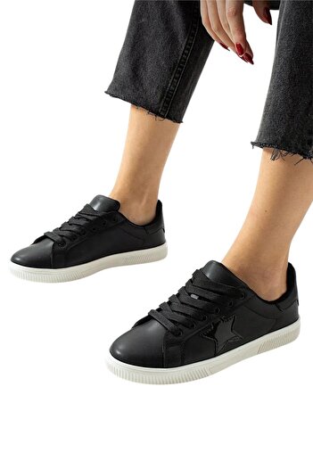 Liger Yıldızlı Spor Kadın Sneaker Ayakkabı SİYAH - BEYAZ