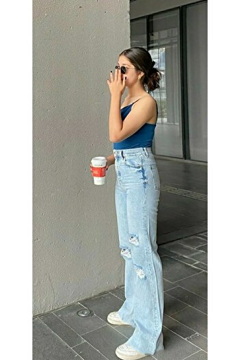 Ramrod Jy Extra Yüksek A.c.a.i.p S.o.l.m.a.z Mavi Salaş Jeans Palazzo Pantolon (süper Yüksek )