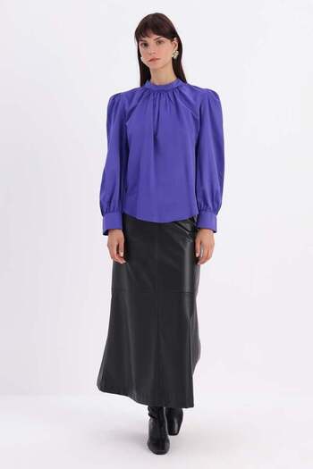 ALLDAY Purple-Cotton Collar Drawstring Blouse