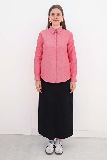 ALLDAY Pomegranate Flower-Basic Hidden Placket Shirt