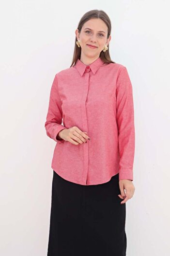 ALLDAY Pomegranate Flower-Basic Hidden Placket Shirt