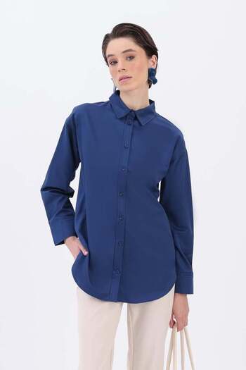 ALLDAY Navy Blue-Button Shirt Tunic with Buttons Front and Back