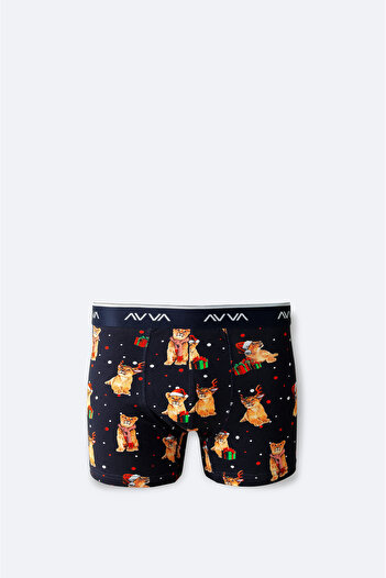 Avva Erkek Lacivert Yılbaşı Desenli Özel Kutulu Tekli Regular Fit Boxer A42Y9522