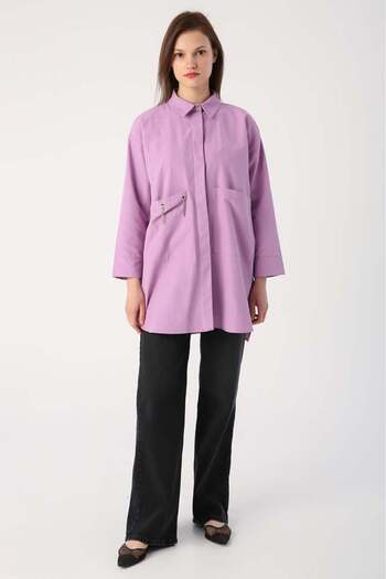 ALLDAY Lilac-Large Pocket Eyelet Oversize Shirt