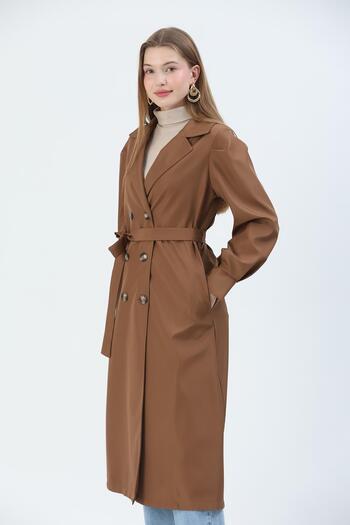QUBERZ Tan Colored Balloon Sleeve and Cuffed Trench Coat