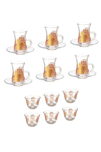 Byblos Saudi tea and coffee set 18 pieces Turkish glass Ramadan inscription
