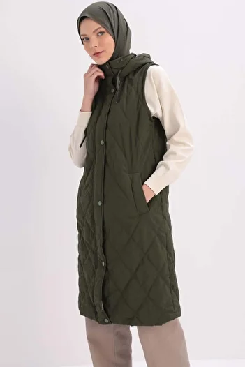 ALLDAY Khaki-Hooded Quilted Vest