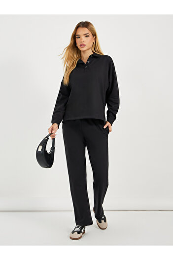 Styli Solid Long Sleeves Polo T-Shirt & Pants Co-Ords Set