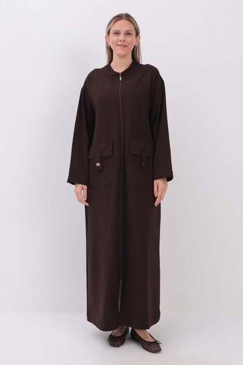 ALLDAY Bitter Brown-Pocketed Judge Collar Plus Size Ferace