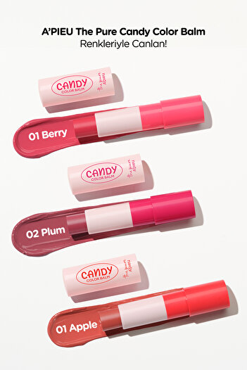 Missha Dudakları Nemlendiren Parlak Bitişli Renkli Dudak Balmı A'pıeu The Pure Candy Color Balm No.01 Berry