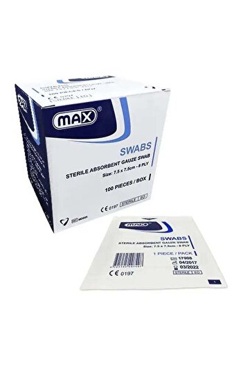 Max STERILE GAUZE SWAB 8PLY 7.5CMX7.5CM 100PCS
