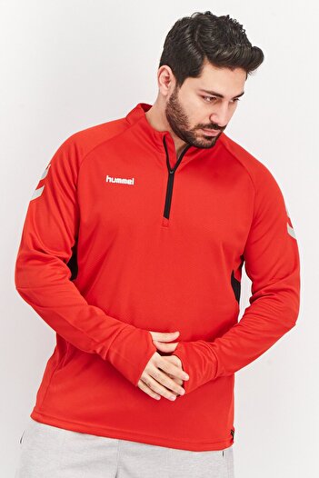 hummel Men Sportswear Fit Long Sleeve Training Sweatshirts, Red Combo