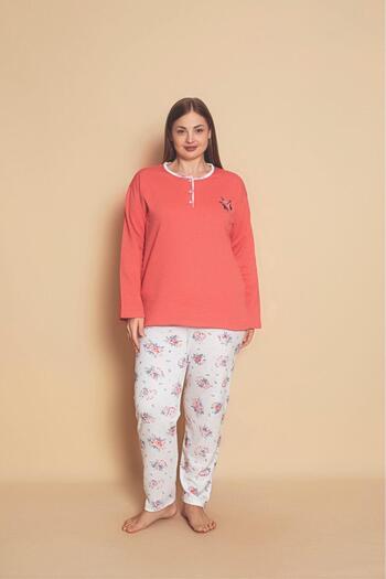 CALİA Women's Crew Neck Oversize 2 Thread Raised Pajamas Set