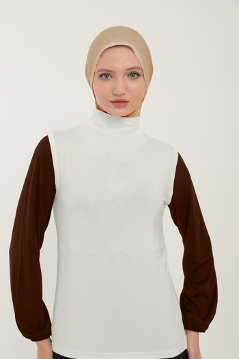 Sonbaharmoda Women's Zero Sleeve Half Turtleneck Combed Cotton Lycra Bodysuit