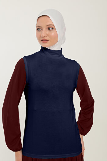 Sonbaharmoda Women's Zero Sleeve Half Turtleneck Combed Cotton Lycra Bodysuit