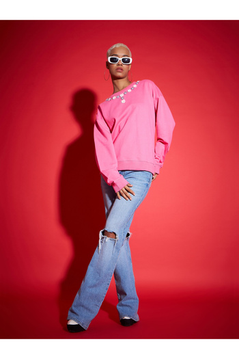 Sassafras By Styli Oversized Sequin Embellished Terry Sweatshirt
