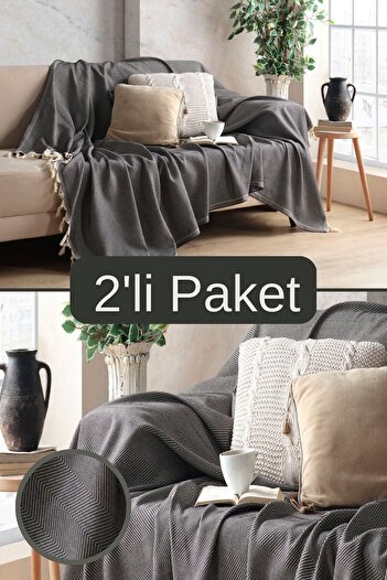 Miracolo Home Siyah Pamuklu Dekoratif Koltuk Örtüsü Set 170x230 Boyutlu Optimal Kaymaz Tasarım (2 ADET)