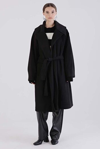 ALLDAY Black-Oversize Belted Cashmere Coat