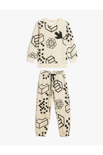 Koton 2-Piece Tracksuit Set - Print Detail, Long Sleeve, Rubber Waist, Raised Bottom