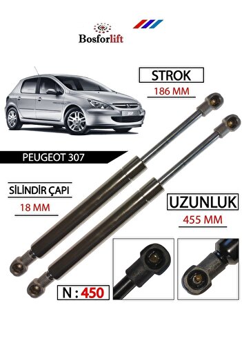 BOSFORLİFT Peugeot 307 Hatchback Frenleme Özelliğine Sahip Bagaj Amortisör Sağ Sol Takım 2001 - 2008 -