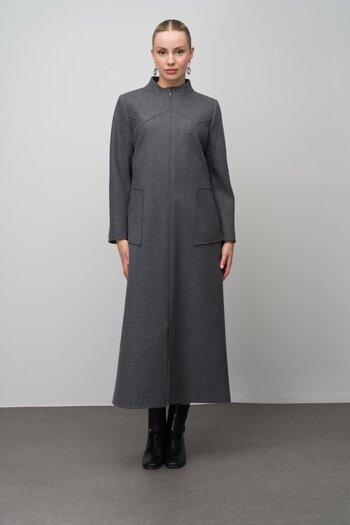 Olcay Stone Detailed Large Size Wool Blended Long Cap Anthracite 6634