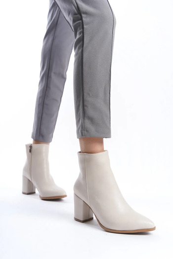 Şenpa Beige Skin Women's Heeled Flat Pointed Boots-Bootie