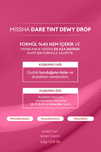 Missha Uzun Süre Kalıcı, Nemli Bitiş Sunan Parlak Tint Dare Tint Dewy Drop (Mauve Fog)