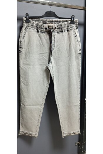 AKŞEN GİYİM Large Size Women's High Waist Bol Liquary Denim Fabric Carved Black Color Jeans Pants