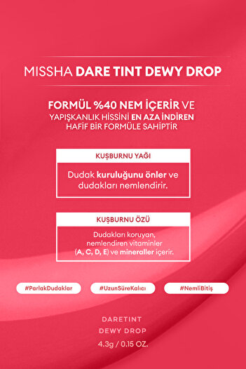 Missha Uzun Süre Kalıcı, Nemli Bitiş Sunan Parlak Tint Dare Tint Dewy Drop (Heart Syrup)