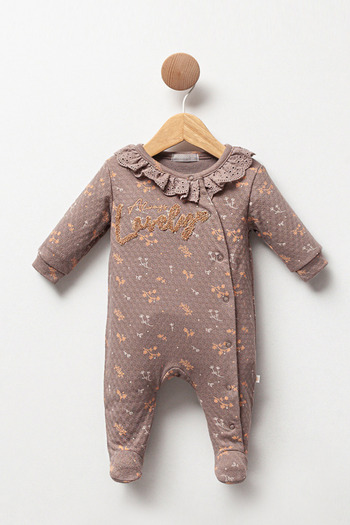 Cassiope Baby Girl Jumpsuit with Self Patterned Collar and Booties