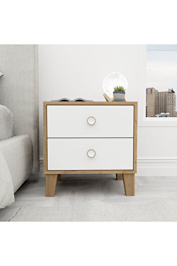 Mezza 3690 LISA 2 ÇEKMECELİ AYAKLI KOMODİN SEPET-BEYAZ