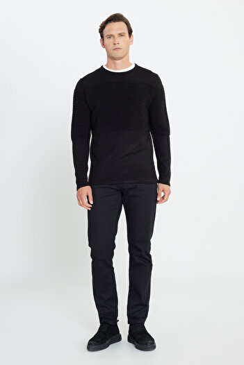 AC&Co / Altınyıldız Classics Men's Black Anti-pilling Non-pilling Standard Fit Crew Neck Textured Knitwear Sweater