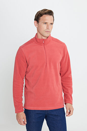 AC&Co / Altınyıldız Classics Erkek Mercan Anti-Pilling Tüylenme Yapmayan Standart Fit Dik Yaka Polar Sweatshirt