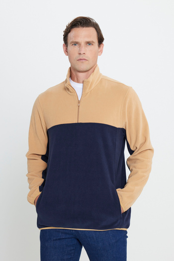 AC&Co / Altınyıldız Classics Men's Caramel-lacquer Standard Fit Regular Cut Daily Comfortable Double Color Fleece Sports Sweatshirt